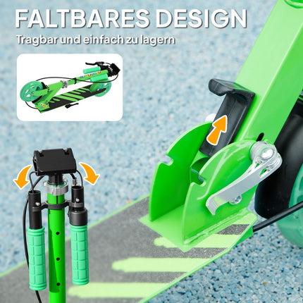 Foldable children's scooter, adjustable height, 2 light wheels, green