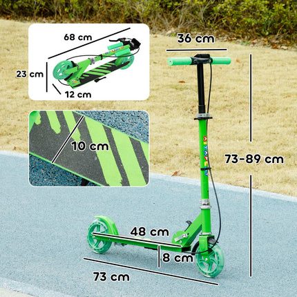 Foldable children's scooter, adjustable height, 2 light wheels, green