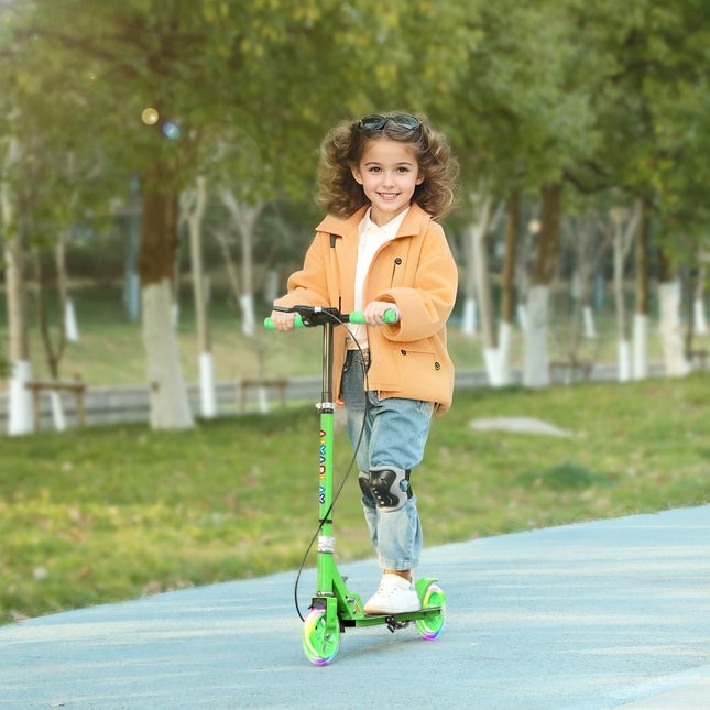 Foldable children's scooter, adjustable height, 2 light wheels, green