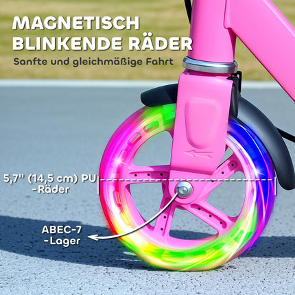 Children's folding scooter with adjustable handlebars, pink