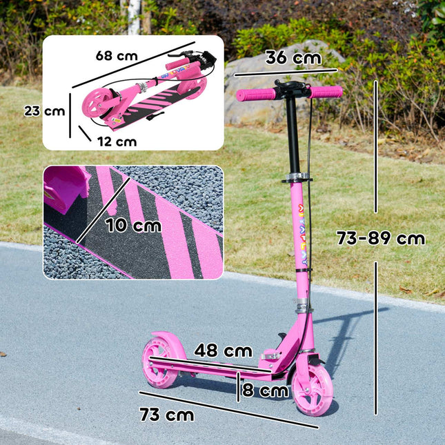 Children's folding scooter with adjustable handlebars, pink