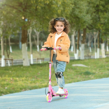 Children's folding scooter with adjustable handlebars, pink