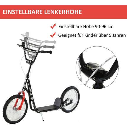 Children's scooter, pneumatic tires, handbrake, blue