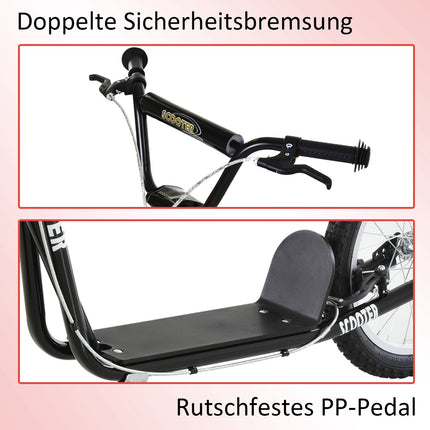 Children's scooter, pneumatic tires, handbrake, blue