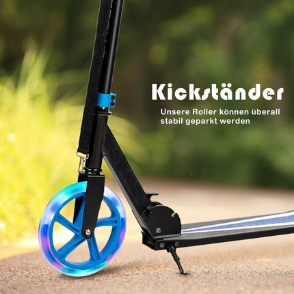 Scooter foldable kick scooter height adjustable 100 kg load capacity kick scooter with 2 LED wheels blue