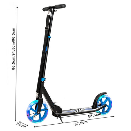 Scooter foldable kick scooter height adjustable 100 kg load capacity kick scooter with 2 LED wheels blue