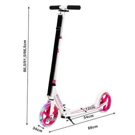Scooter scooter foldable kick scooter height adjustable 100kg load capacity kick scooter with 2 LED wheels pink