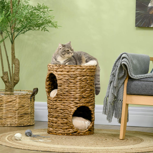 Cat tower with pillow, 2 levels, 47 cm, water hyacinth