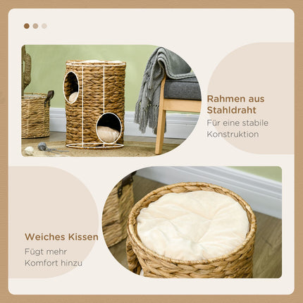 Cat tower with pillow, 2 levels, 47 cm, water hyacinth