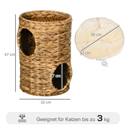 Cat tower with pillow, 2 levels, 47 cm, water hyacinth
