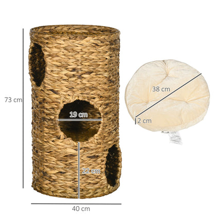 Cat Tower with 3 levels, cushioned, 73 cm - Water hyacinth