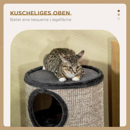 Cat Scratching Barrel with 3 sisal and plush caves, gray