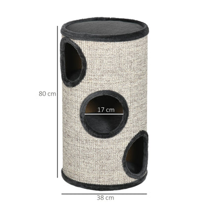 Cat Scratching Barrel with 3 sisal and plush caves, gray