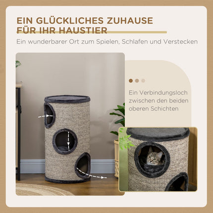 Cat Scratching Barrel with 3 sisal and plush caves, gray