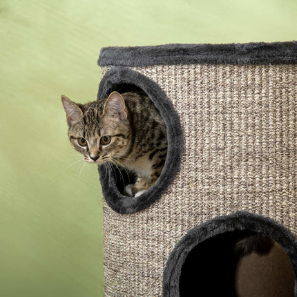 Cat Scratching Barrel with 3 sisal and plush caves, gray
