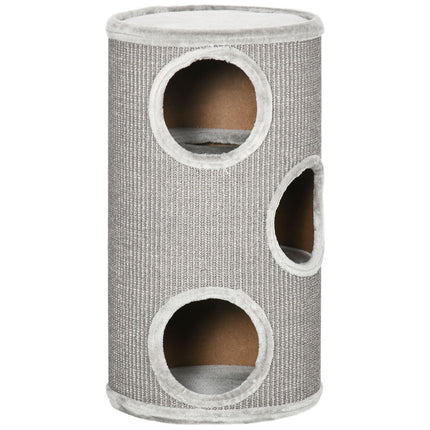 Cat Scratching Barrel with Sisal & Plush, 3 Caves, Light Grey