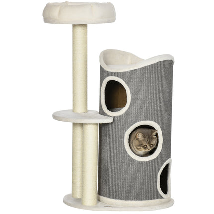 Cat tree 109cm with scratching post & bed, grey/white