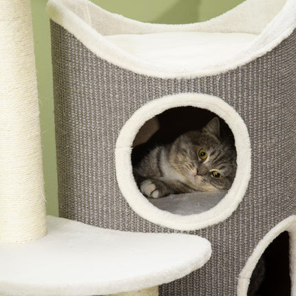 Cat tree 109cm with scratching post & bed, grey/white