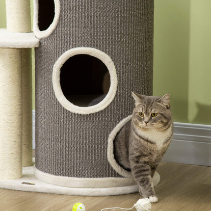 Cat tree 109cm with scratching post & bed, grey/white