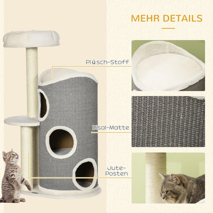 Cat tree 109cm with scratching post & bed, grey/white