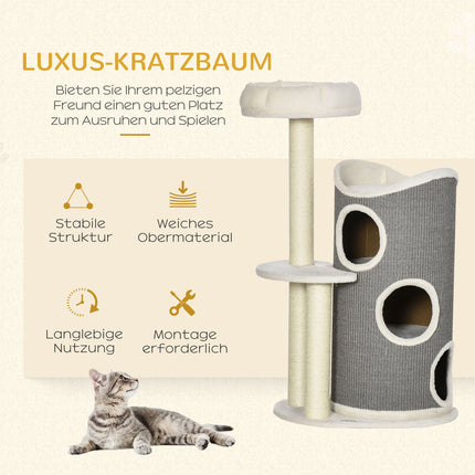 Cat tree 109cm with scratching post & bed, grey/white
