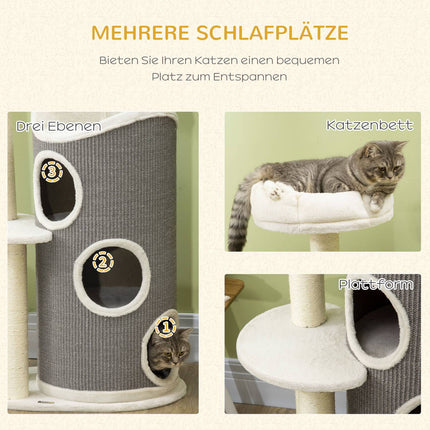 Cat tree 109cm with scratching post & bed, grey/white