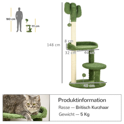Cat scratching post 111 cm, 2 levels, Sisal, Green
