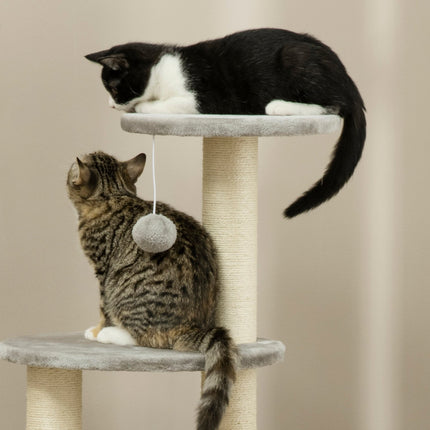 Cat tree with cave & hammock, 115.5 cm jute poles, light grey