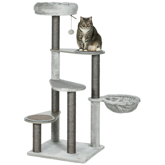 Cat scratching post, 4 levels, sisal, with toy and bed