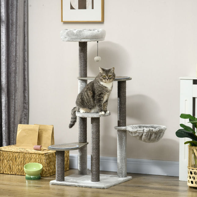 Cat scratching post, 4 levels, sisal, with toy and bed