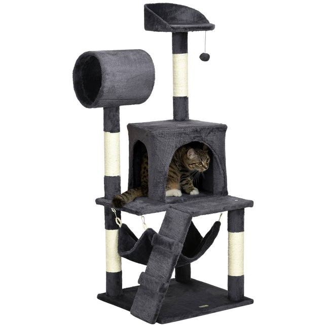 Cat scratching post 125cm with house, hammock & tunnel