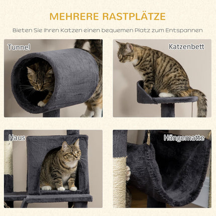 Cat scratching post 125cm with house, hammock & tunnel