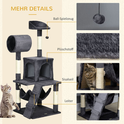 Cat scratching post 125cm with house, hammock & tunnel