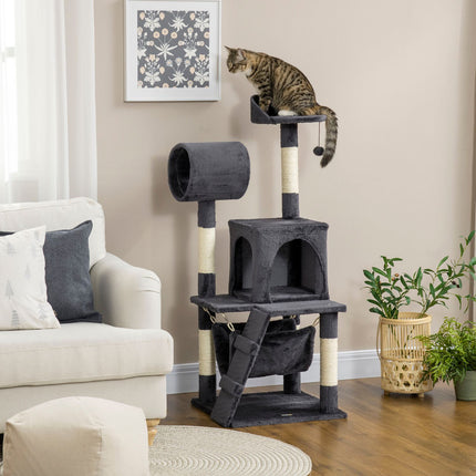 Cat scratching post 125cm with house, hammock & tunnel
