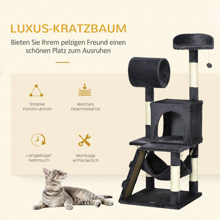 Cat scratching post 125cm with house, hammock & tunnel