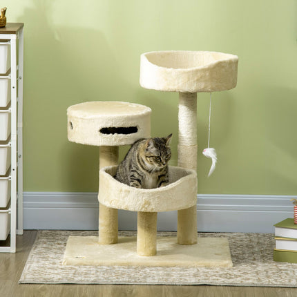 Cat scratching post with bed and toys, 70 cm Beige