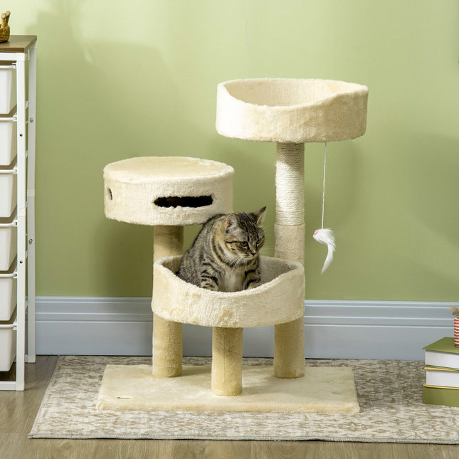 Cat scratching post with bed and toys, 70 cm Beige