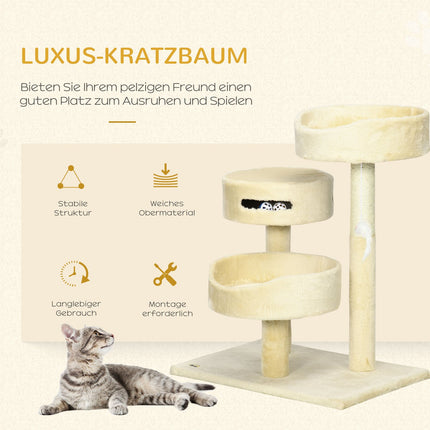 Cat scratching post with bed and toys, 70 cm Beige