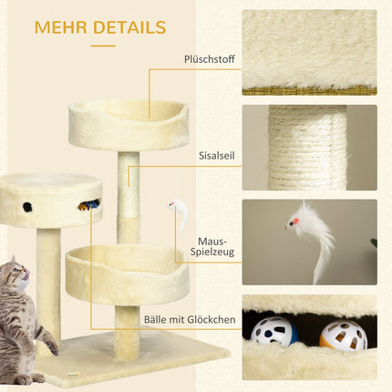 Cat scratching post with bed and toys, 70 cm Beige