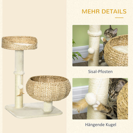 Cat Climbing Tree 72cm with beds & play ball, Beige/Cream