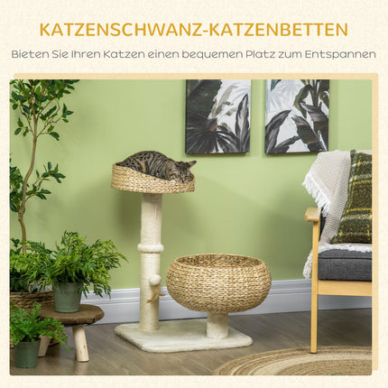 Cat Climbing Tree 72cm with beds & play ball, Beige/Cream
