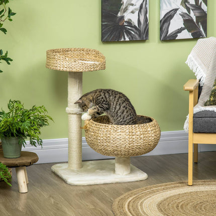 Cat Climbing Tree 72cm with beds & play ball, Beige/Cream