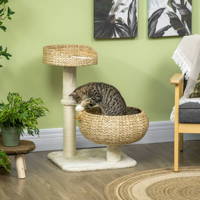 Cat Climbing Tree 72cm with beds & play ball, Beige/Cream