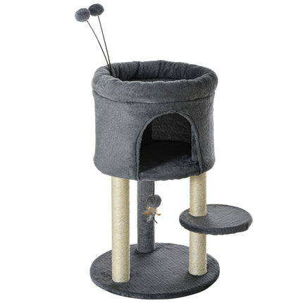 Cat tree with cave, toy ball & sisal - grey/cream, 73.5 cm