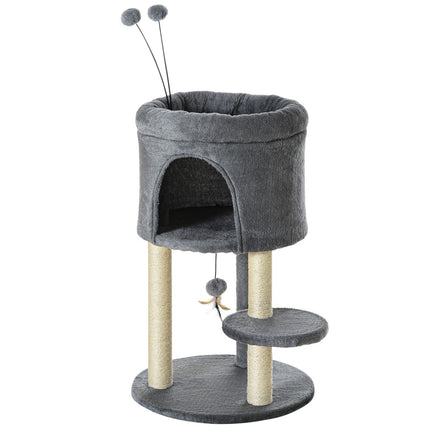 Cat tree with cave, toy ball & sisal - grey/cream, 73.5 cm