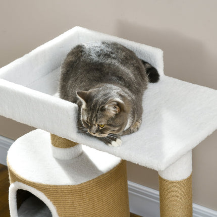Cat tree scratching post, 79 cm with cave and bed, jute