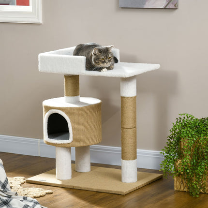 Cat tree scratching post, 79 cm with cave and bed, jute