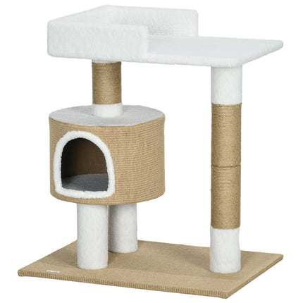 Cat tree scratching post, 79 cm with cave and bed, jute