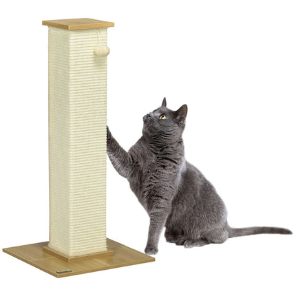 Cat Scratching Post 80cm - Sisal Rope, Play Ball, Oak/Cream