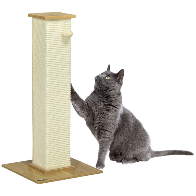 Cat Scratching Post 80cm - Sisal Rope, Play Ball, Oak/Cream